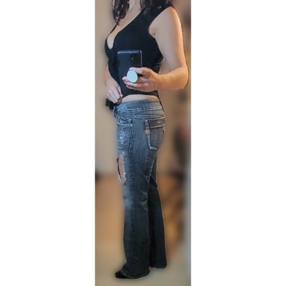 Miss Me Jeans, Black/ Charcoal with Orange Stitching, Size 29 - Picture 2 of 8